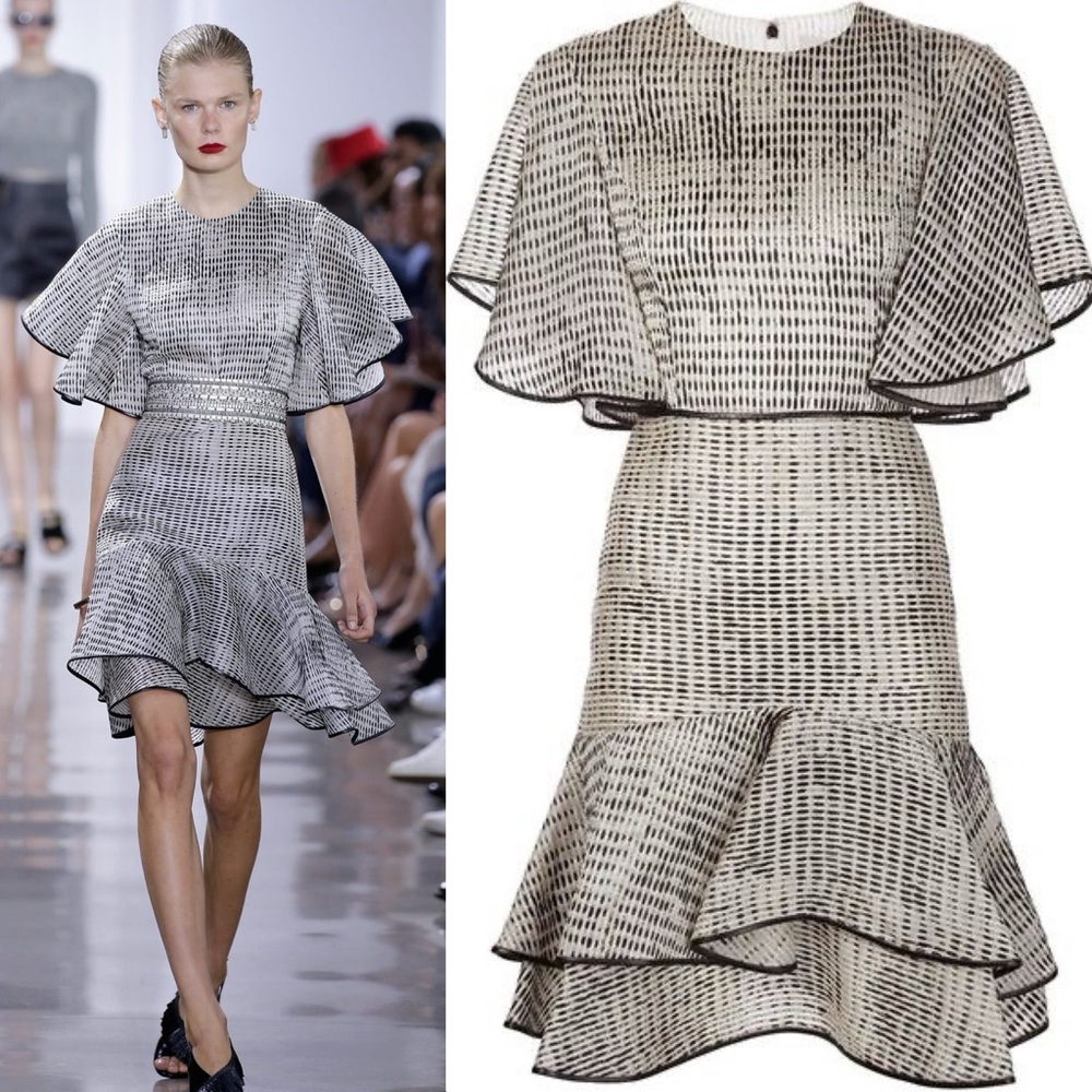 JASON WU WOODGRAIN RAFFIA ORGANZA BIAS RUFFLE DRESS “RARE RUNWAY DRESS” - Picture 4 of 15